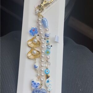 Charming Blue and Gold Beaded Bag charm